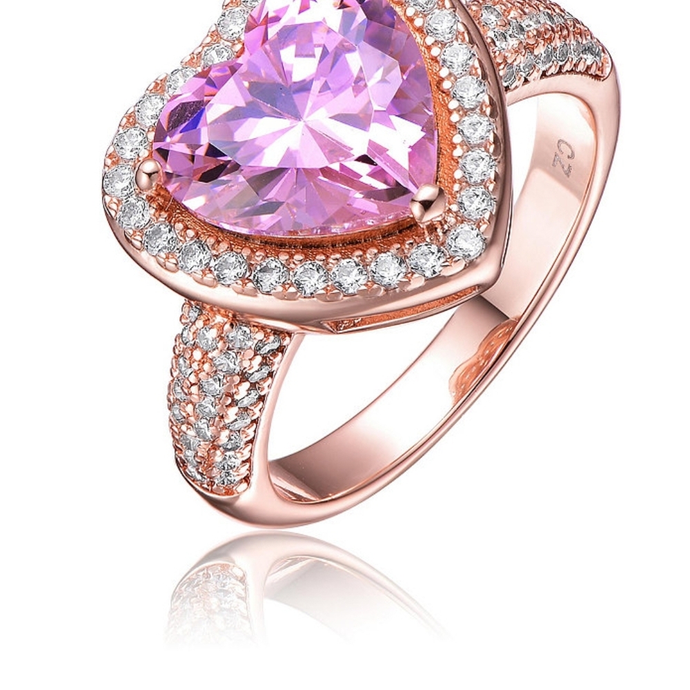 Gold Ring with Pink CzSterling Silver 18K RosePlated Pink Cubic Zirconia